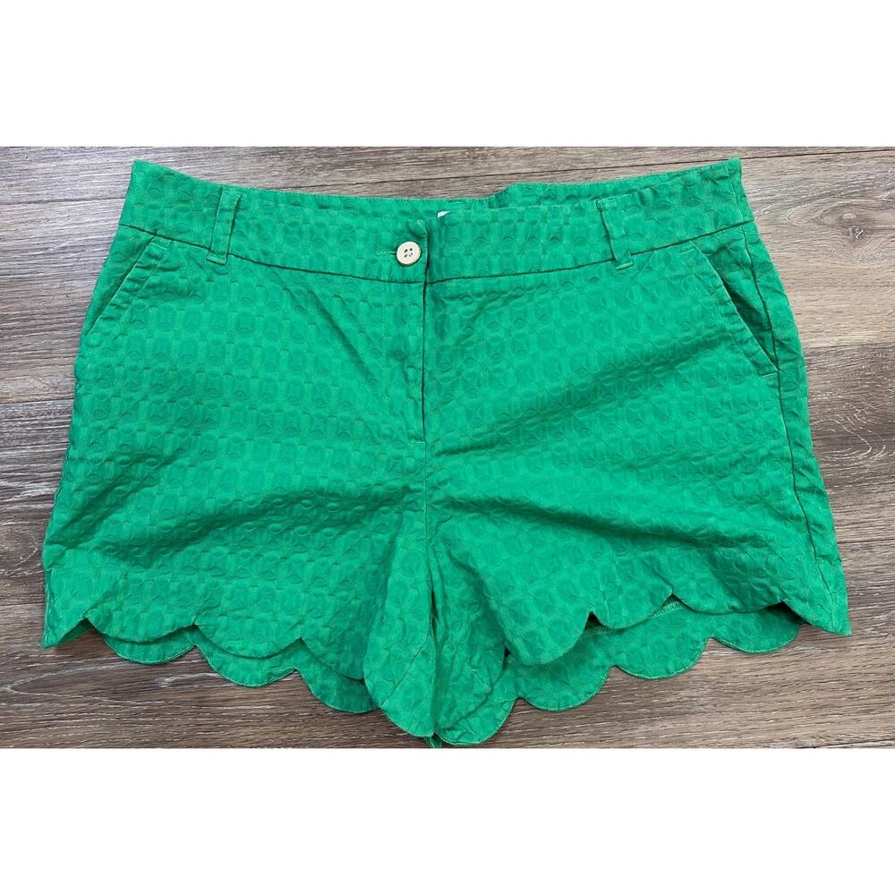 Crown & Ivy Shelby Shorts 16 Green Scallop Hem Textured Preppy